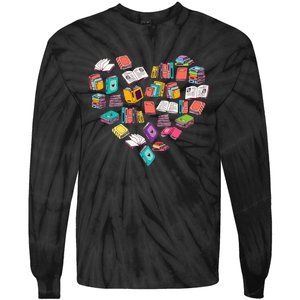 Heart Bookshelf Book Lover School Librarian Library Tie-Dye Long Sleeve Shirt