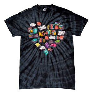 Heart Bookshelf Book Lover School Librarian Library Tie-Dye T-Shirt