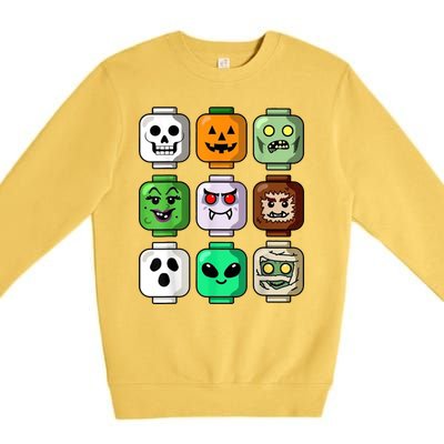 Halloween Building Brick Head Pumpkin Ghost Zombie Premium Crewneck Sweatshirt