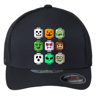 Halloween Building Brick Head Pumpkin Ghost Zombie Flexfit Unipanel Trucker Cap