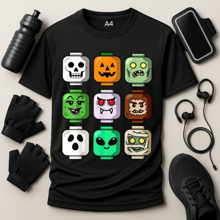 Halloween Building Brick Head Pumpkin Ghost Zombie Cooling Performance Crew T-Shirt