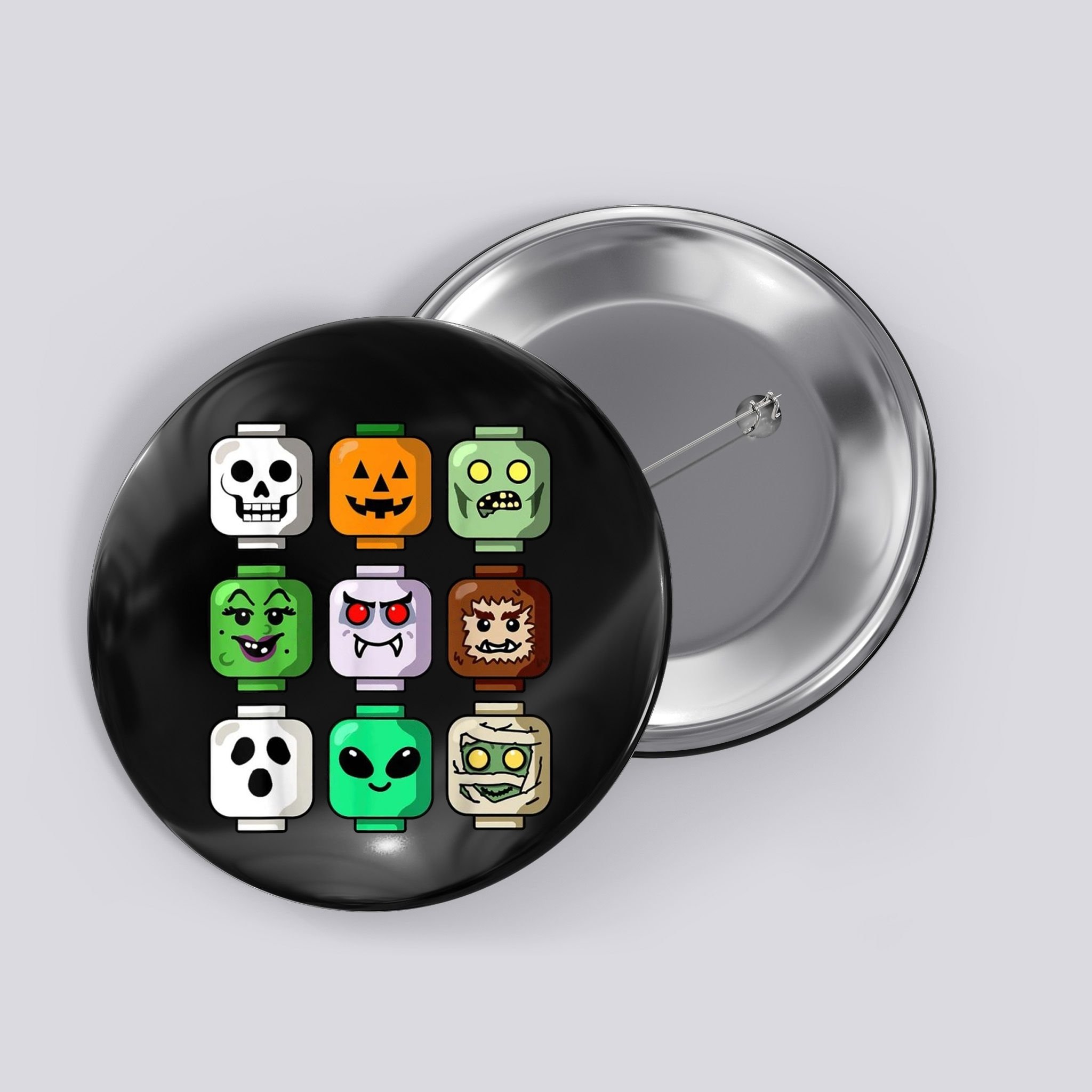 Halloween Building Brick Head Pumpkin Ghost Zombie Button