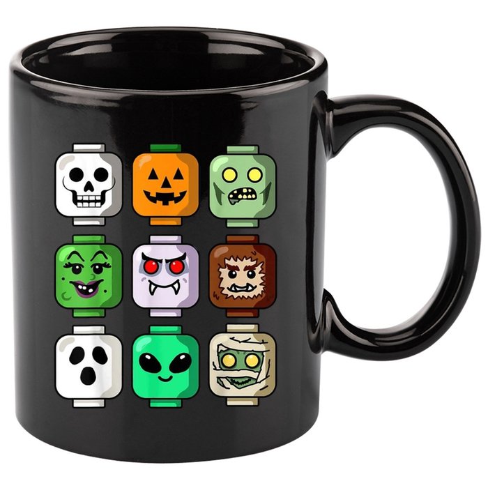 Halloween Building Brick Head Pumpkin Ghost Zombie 11oz C Handle Ceramic Mug