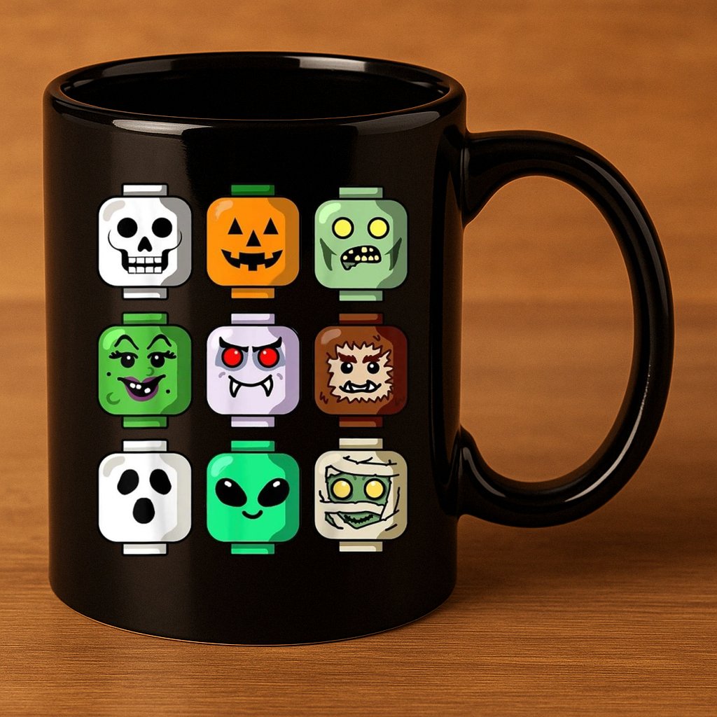 Halloween Building Brick Head Pumpkin Ghost Zombie 11oz C Handle Ceramic Mug