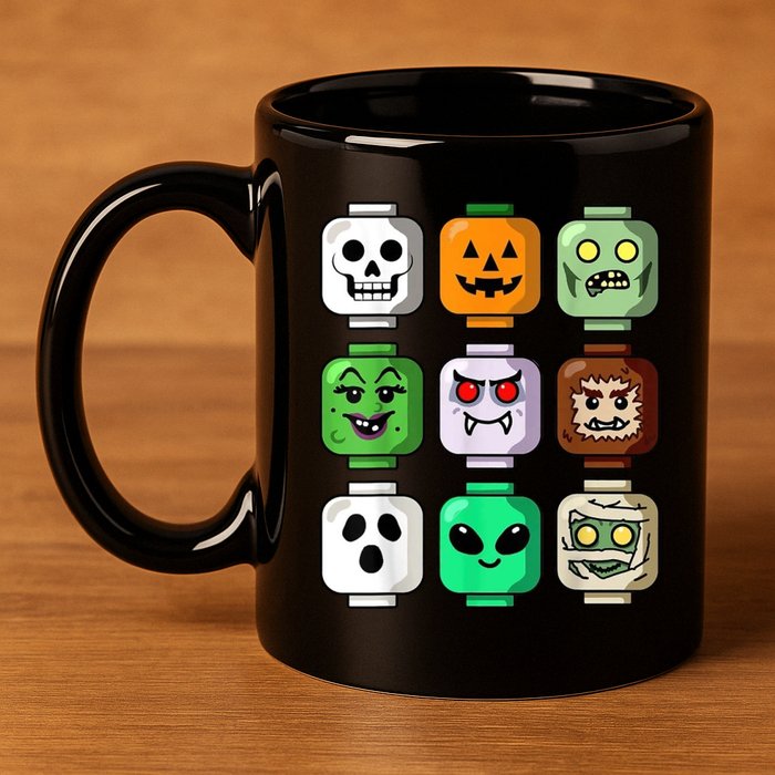 Halloween Building Brick Head Pumpkin Ghost Zombie 11oz C Handle Ceramic Mug