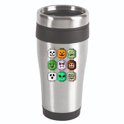 Halloween Building Brick Head Pumpkin Ghost Zombie 16oz Travel Tumbler