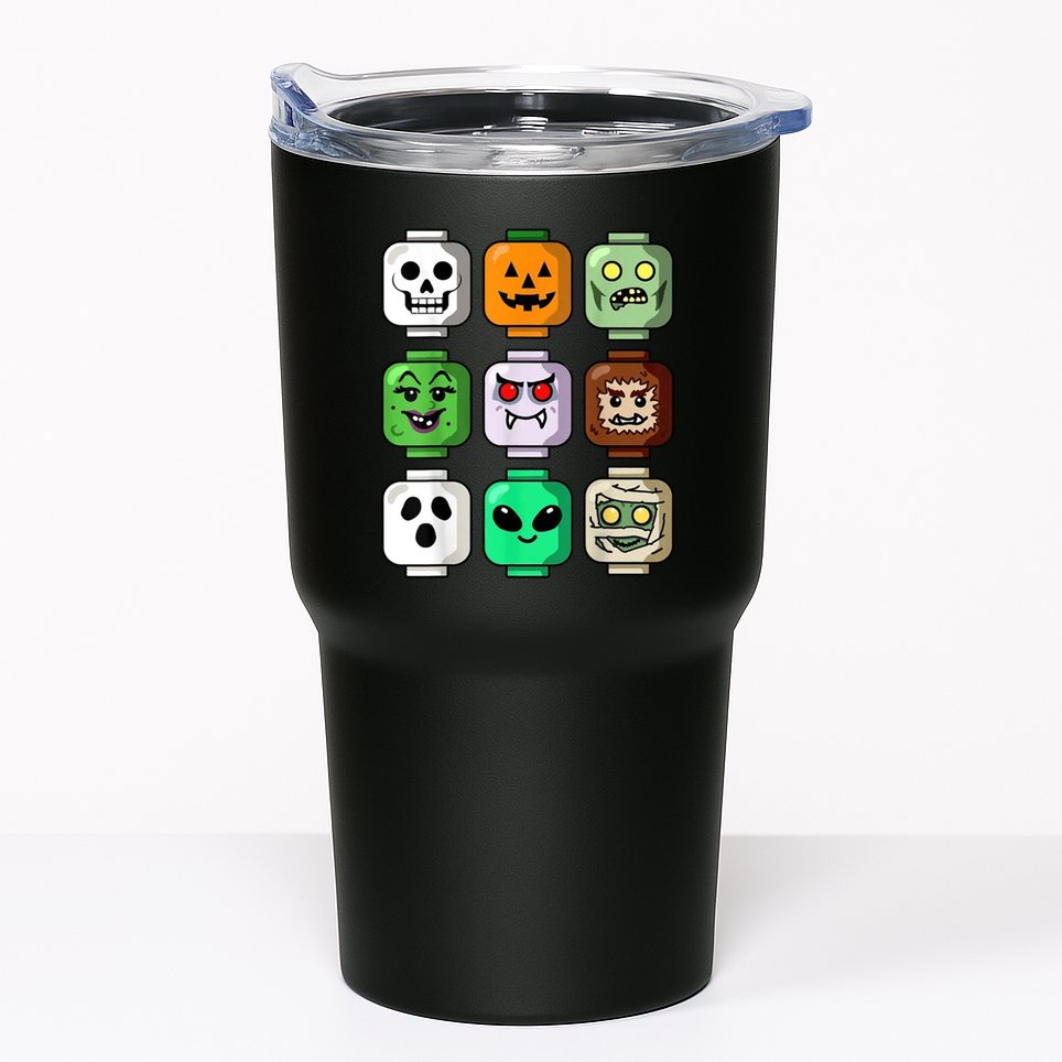 Halloween Building Brick Head Pumpkin Ghost Zombie Tumbler