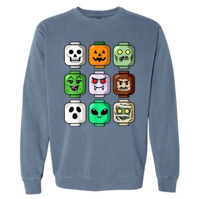 Halloween Building Brick Head Pumpkin Ghost Zombie Garment-Dyed Sweatshirt