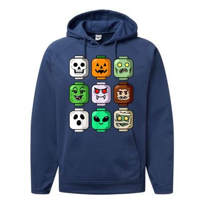 Halloween Building Brick Head Pumpkin Ghost Zombie Performance Fleece Hoodie