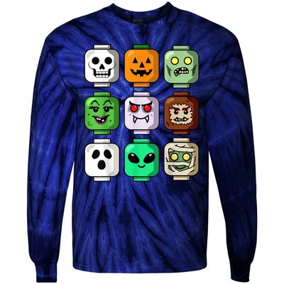 Halloween Building Brick Head Pumpkin Ghost Zombie Tie-Dye Long Sleeve Shirt