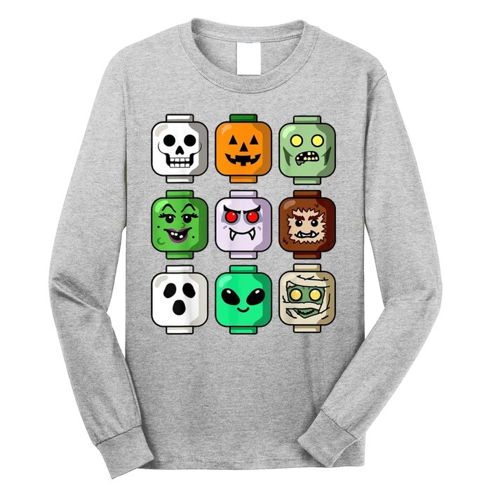 Halloween Building Brick Head Pumpkin Ghost Zombie Long Sleeve Shirt