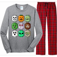 Halloween Building Brick Head Pumpkin Ghost Zombie Long Sleeve Pajama Set