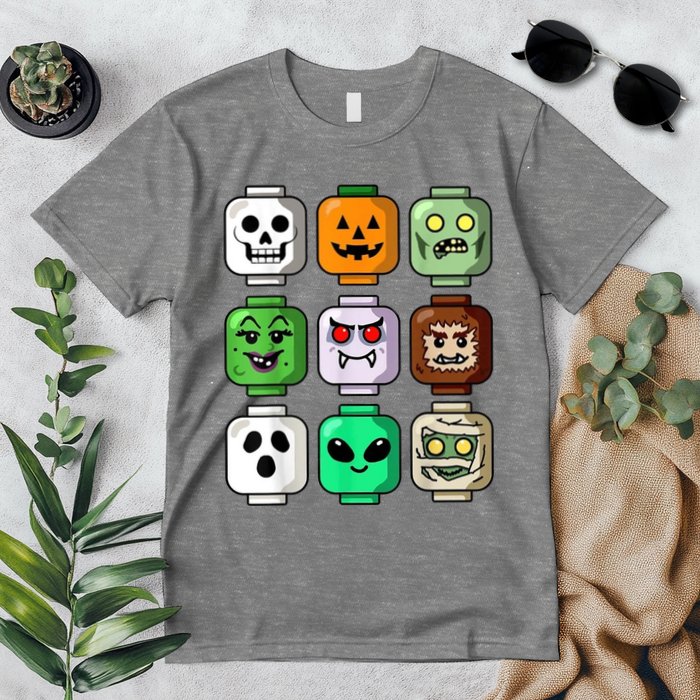 Halloween Building Brick Head Pumpkin Ghost Zombie Premium T-Shirt