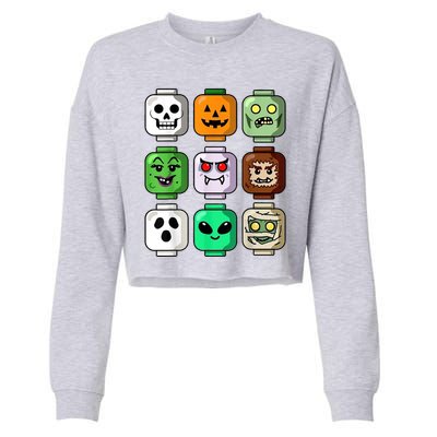 Halloween Building Brick Head Pumpkin Ghost Zombie Cropped Pullover Crew