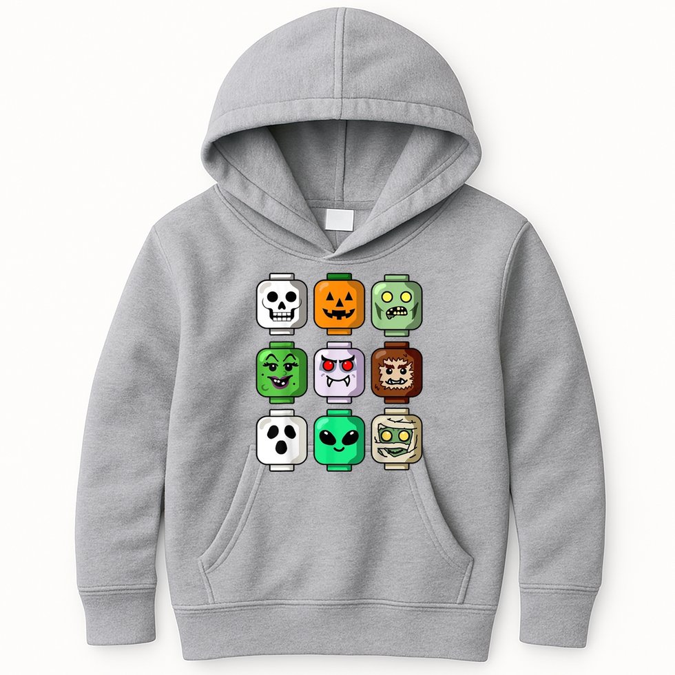 Halloween Building Brick Head Pumpkin Ghost Zombie Kids Hoodie