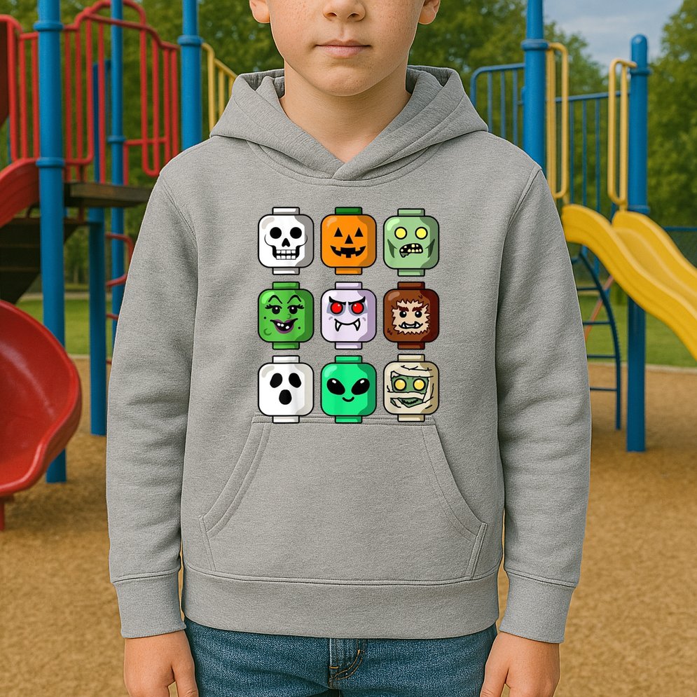Halloween Building Brick Head Pumpkin Ghost Zombie Kids Hoodie