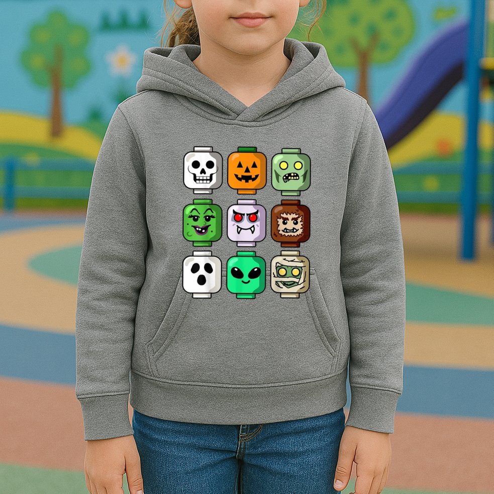 Halloween Building Brick Head Pumpkin Ghost Zombie Kids Hoodie