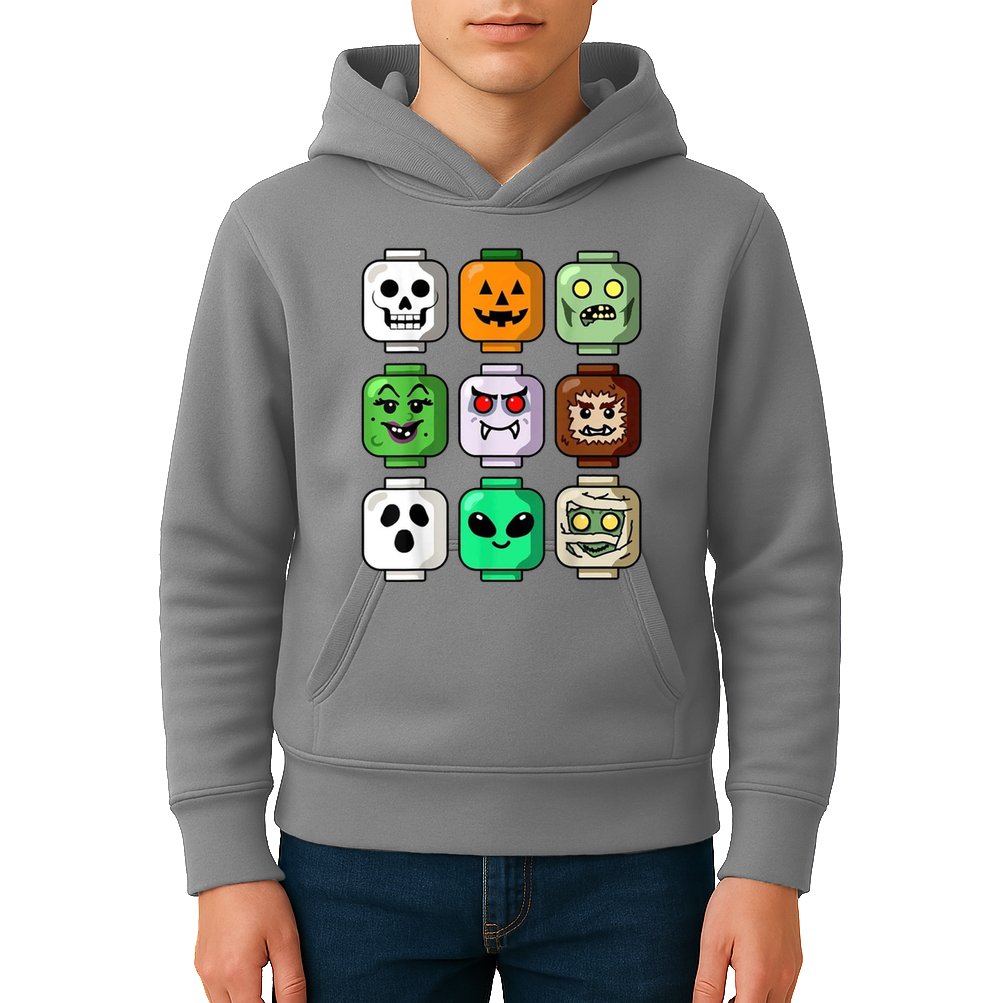 Halloween Building Brick Head Pumpkin Ghost Zombie Kids Hoodie