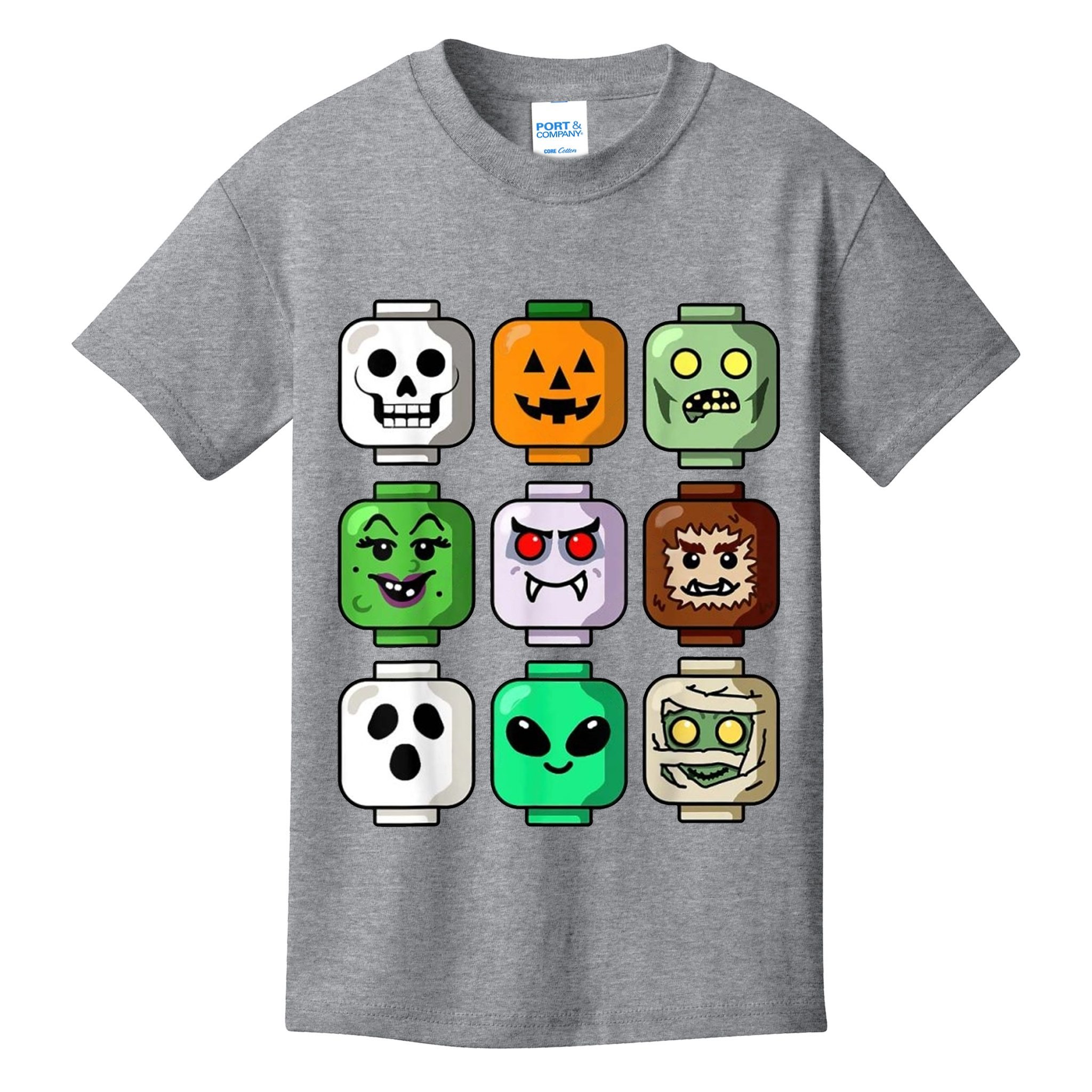 Halloween Building Brick Head Pumpkin Ghost Zombie Kids T-Shirt