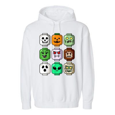 Halloween Building Brick Head Pumpkin Ghost Zombie Garment-Dyed Fleece Hoodie