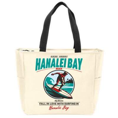 Hanalei Beach Bay Surfer Vintage Zip Tote Bag