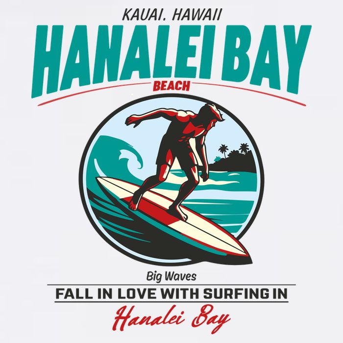 Hanalei Beach Bay Surfer Vintage Button