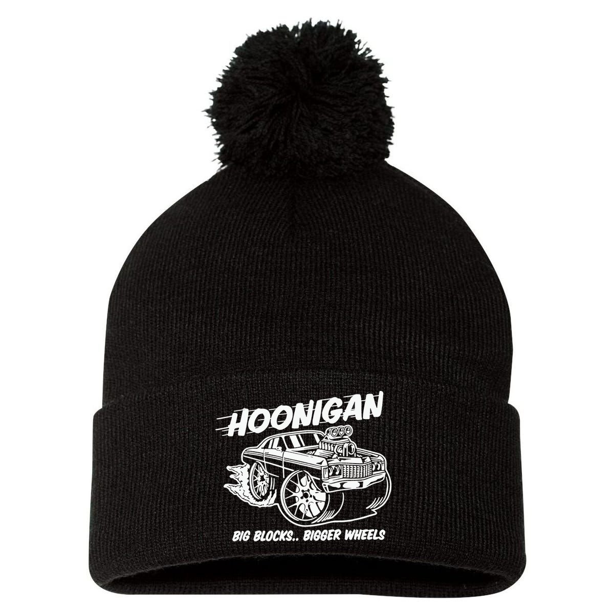 Hoonigan Big Blocks Bigger Wheels Pom Pom 12in Knit Beanie