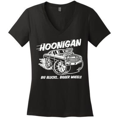Hoonigan Big Blocks Bigger Wheels Women's V-Neck T-Shirt
