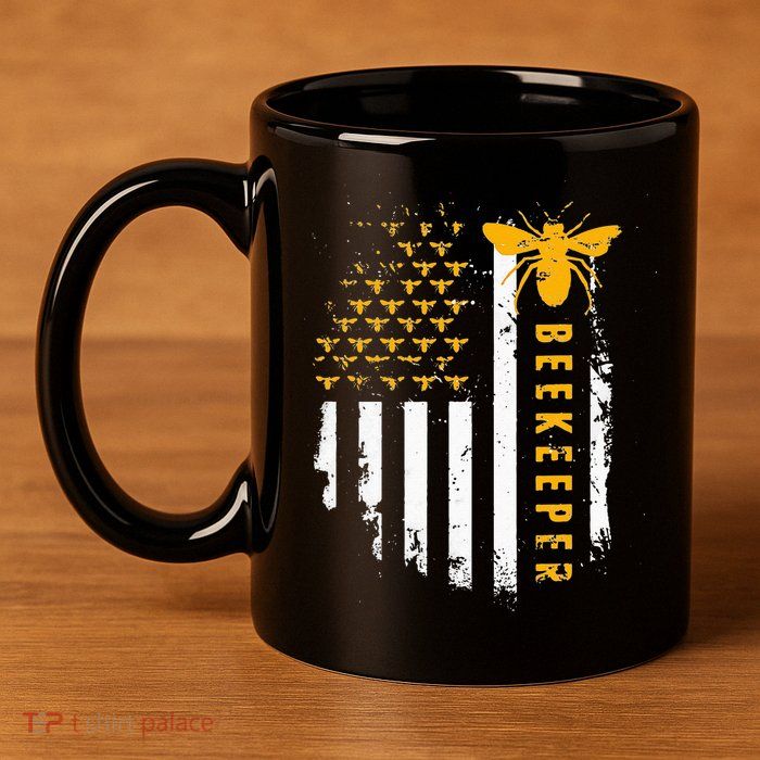 Honey Bee Beekeeping Flag US Beekeeper 11oz C Handle Ceramic Mug