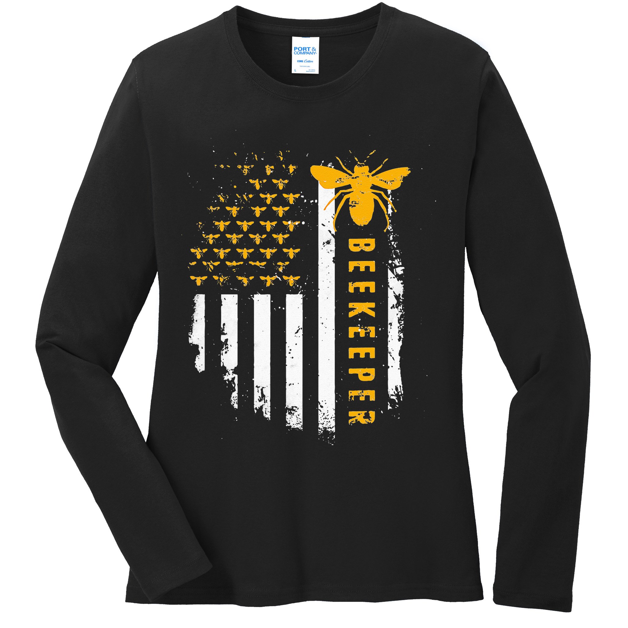 Honey Bee Beekeeping Flag US Beekeeper Ladies Long Sleeve Shirt
