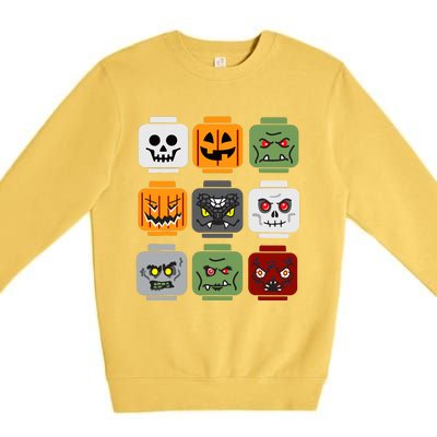 Halloween Building Brick Head Pumpkin Ghost Zombie Friends Premium Crewneck Sweatshirt