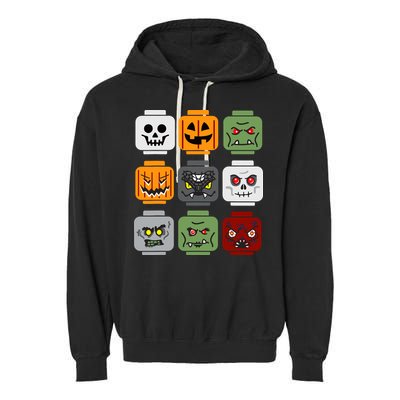 Halloween Building Brick Head Pumpkin Ghost Zombie Friends Garment-Dyed Fleece Hoodie
