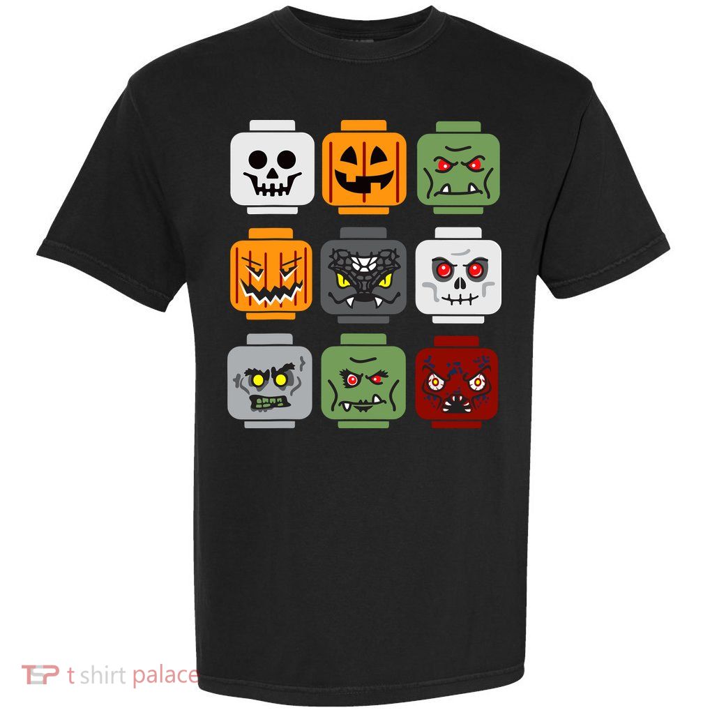 Halloween Building Brick Head Pumpkin Ghost Zombie Friends Garment-Dyed Heavyweight T-Shirt