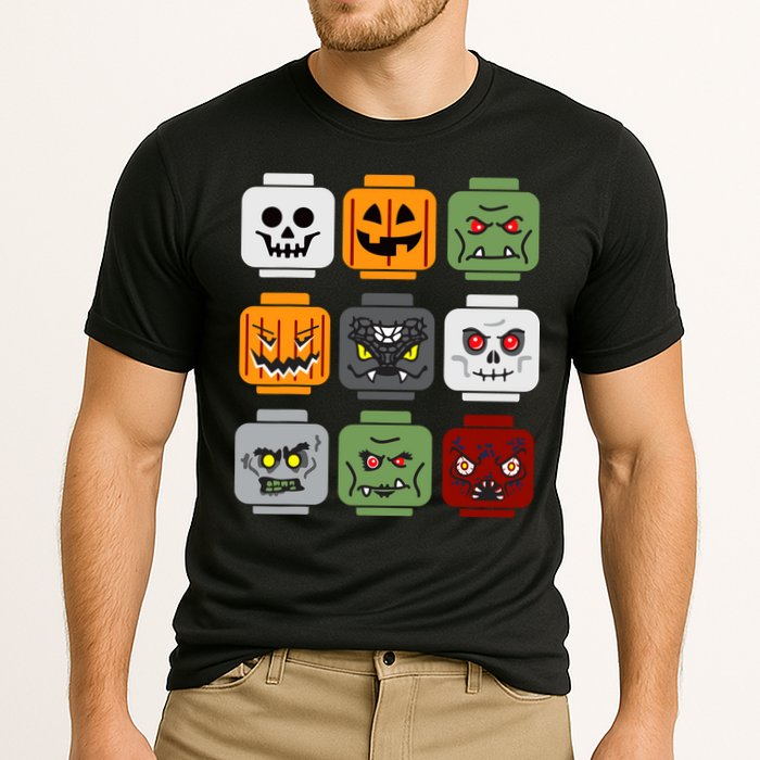 Halloween Building Brick Head Pumpkin Ghost Zombie Friends Cooling Performance Crew T-Shirt