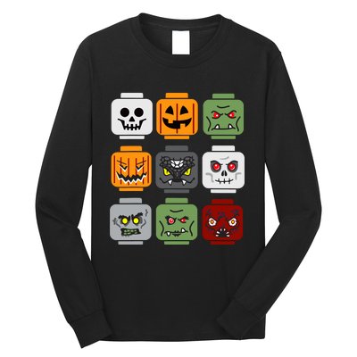 Halloween Building Brick Head Pumpkin Ghost Zombie Friends Long Sleeve Shirt