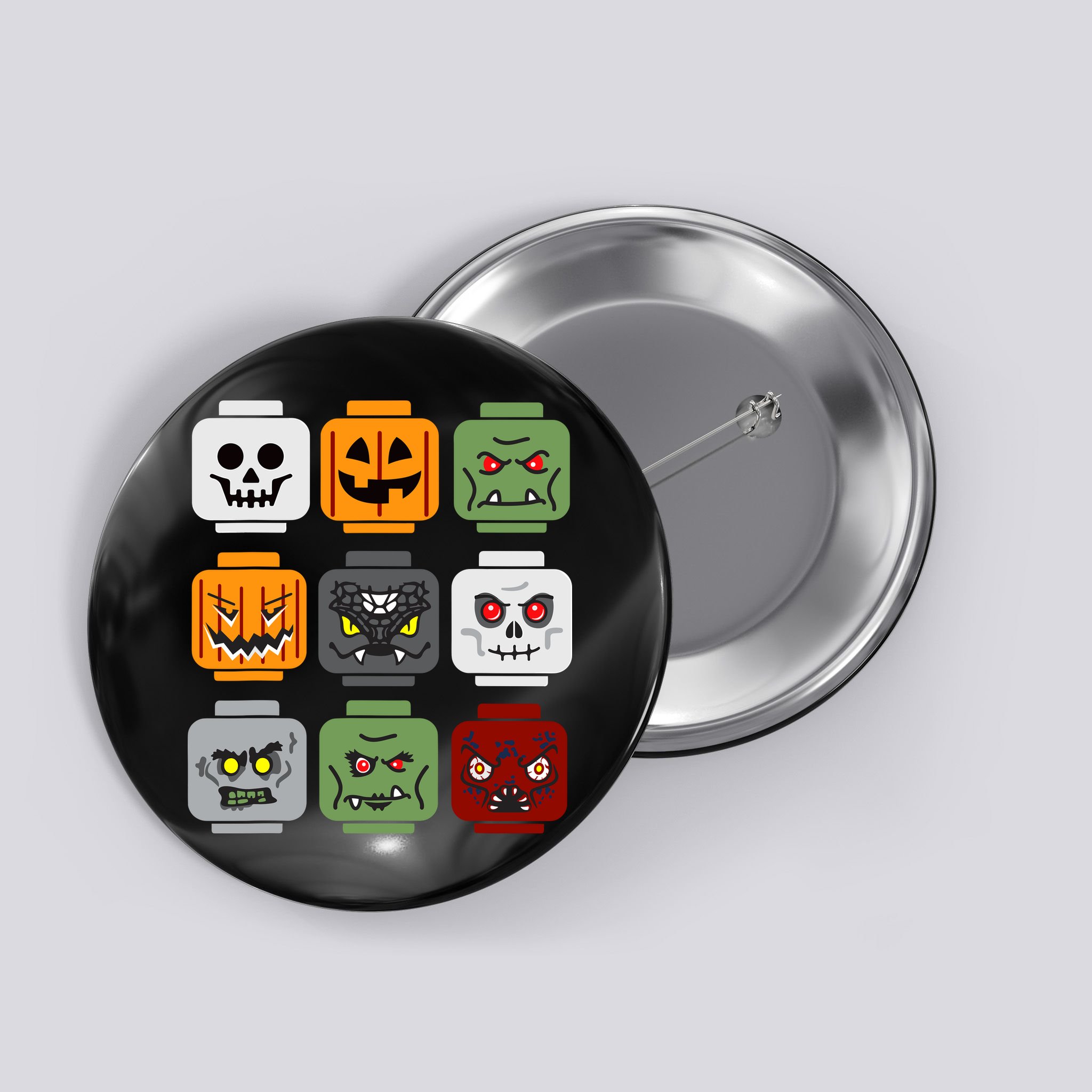Halloween Building Brick Head Pumpkin Ghost Zombie Friends Button