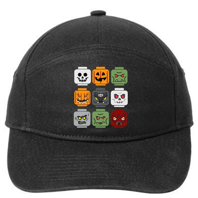 Halloween Building Brick Head Pumpkin Ghost Zombie Friends 7-Panel Snapback Hat