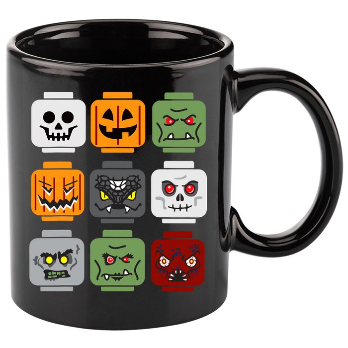 Halloween Building Brick Head Pumpkin Ghost Zombie Friends 11oz C Handle Ceramic Mug