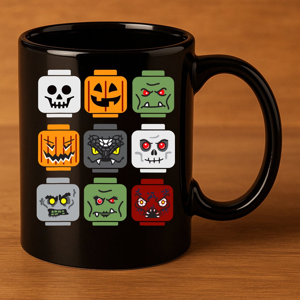 Halloween Building Brick Head Pumpkin Ghost Zombie Friends 11oz C Handle Ceramic Mug