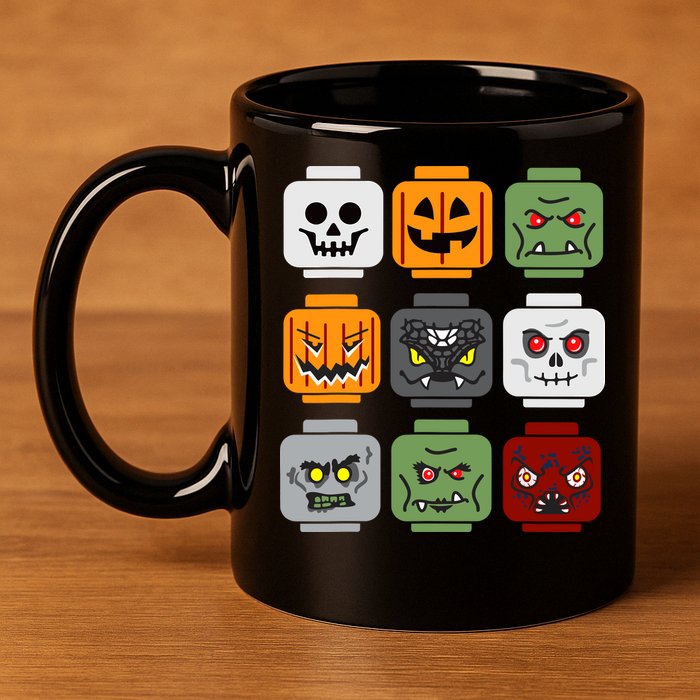 Halloween Building Brick Head Pumpkin Ghost Zombie Friends 11oz C Handle Ceramic Mug