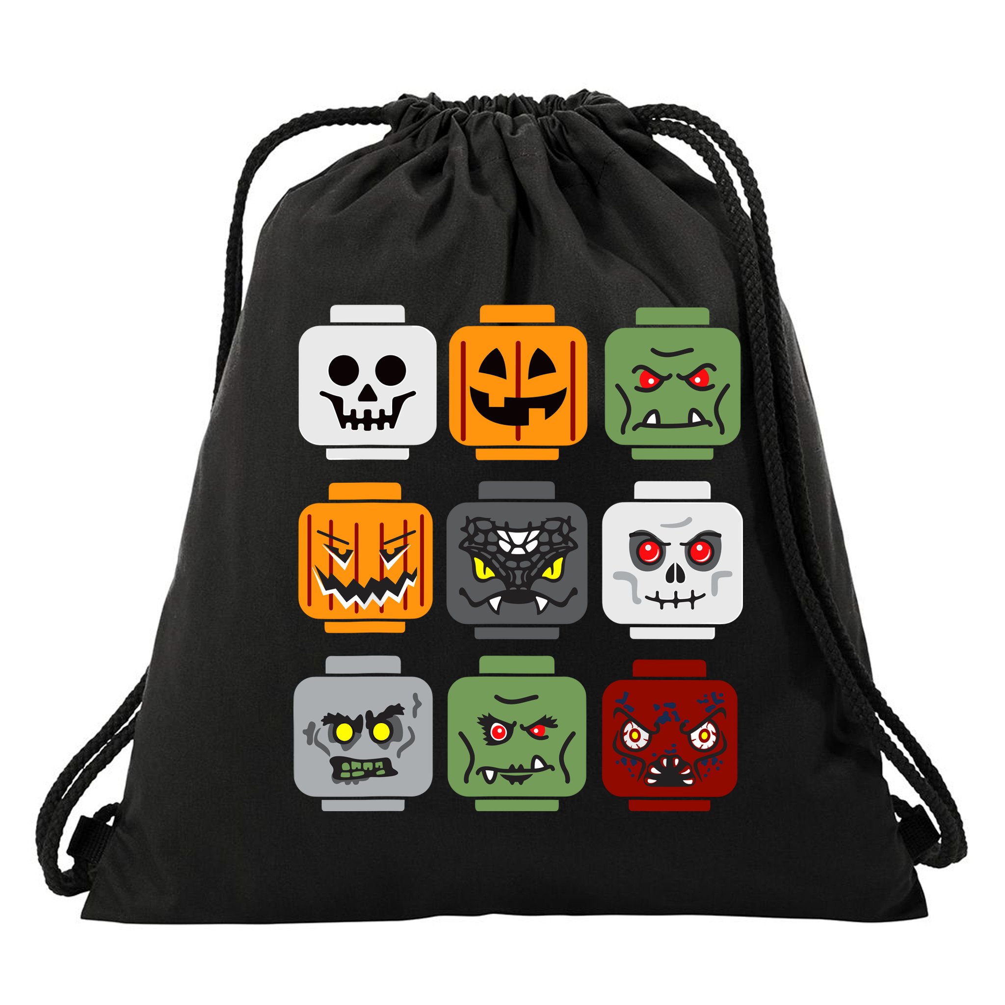 Halloween Building Brick Head Pumpkin Ghost Zombie Friends Drawstring Bag
