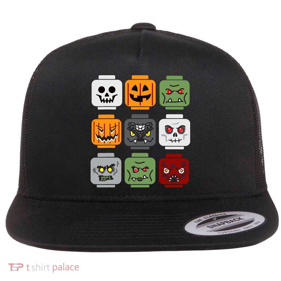 Halloween Building Brick Head Pumpkin Ghost Zombie Friends Flatbill Hat