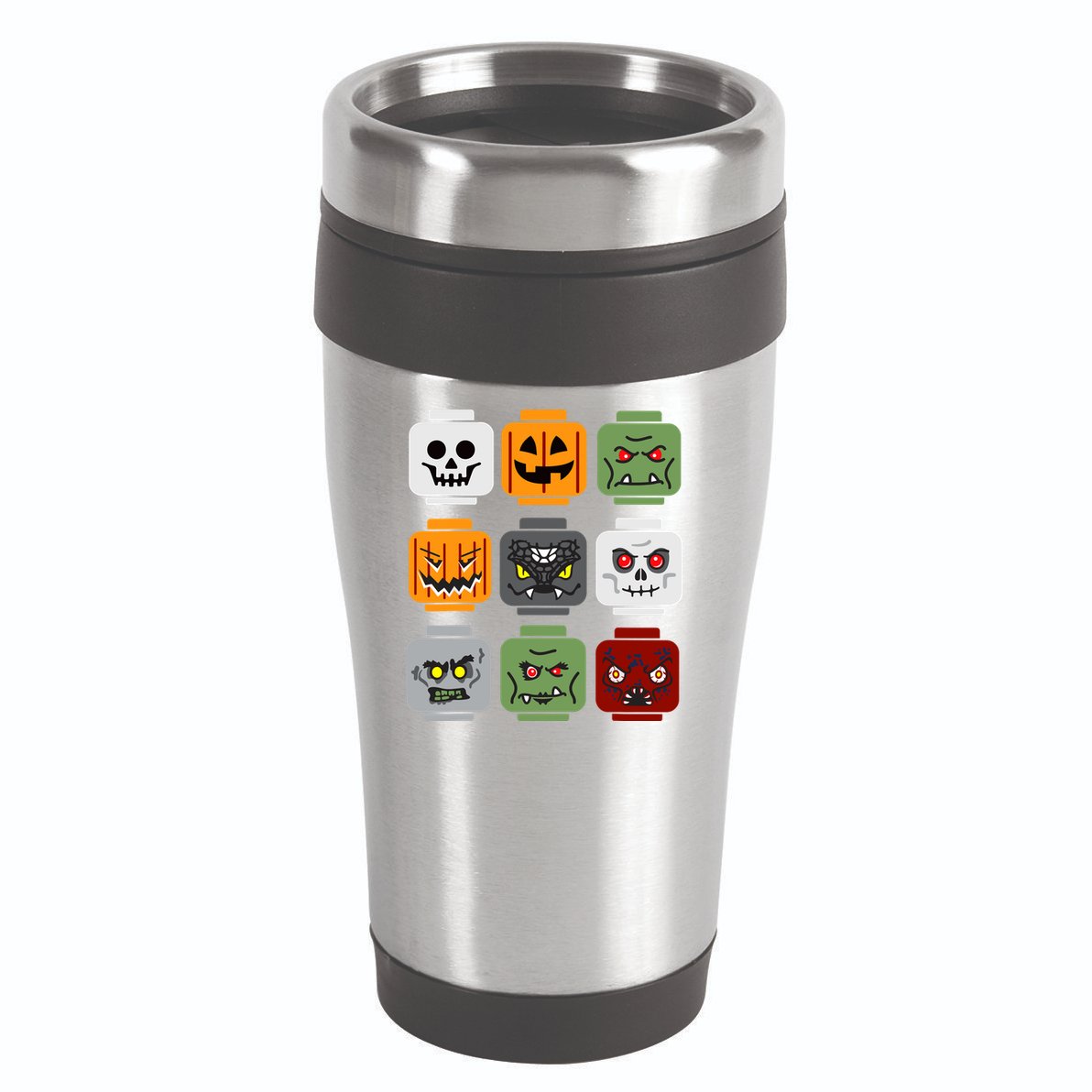 Halloween Building Brick Head Pumpkin Ghost Zombie Friends 16oz Travel Tumbler