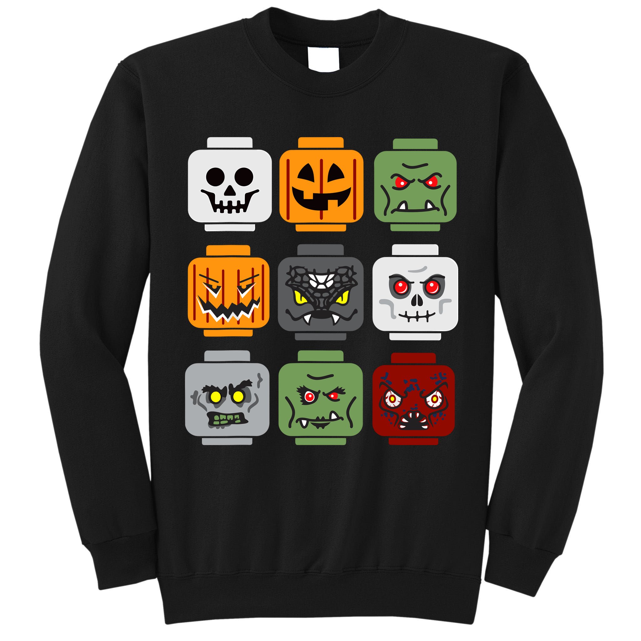Halloween Building Brick Head Pumpkin Ghost Zombie Friends Tall Sweatshirt