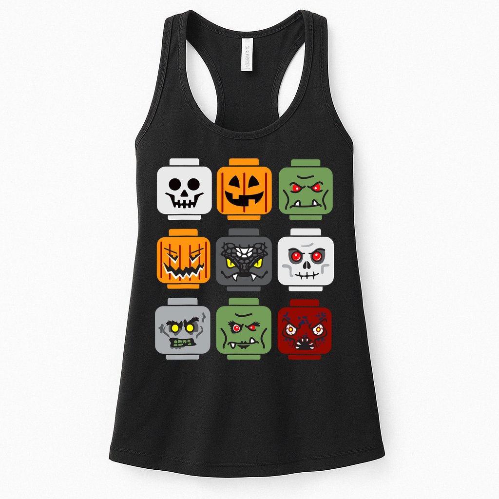 Halloween Building Brick Head Pumpkin Ghost Zombie Friends Womens Tank Top