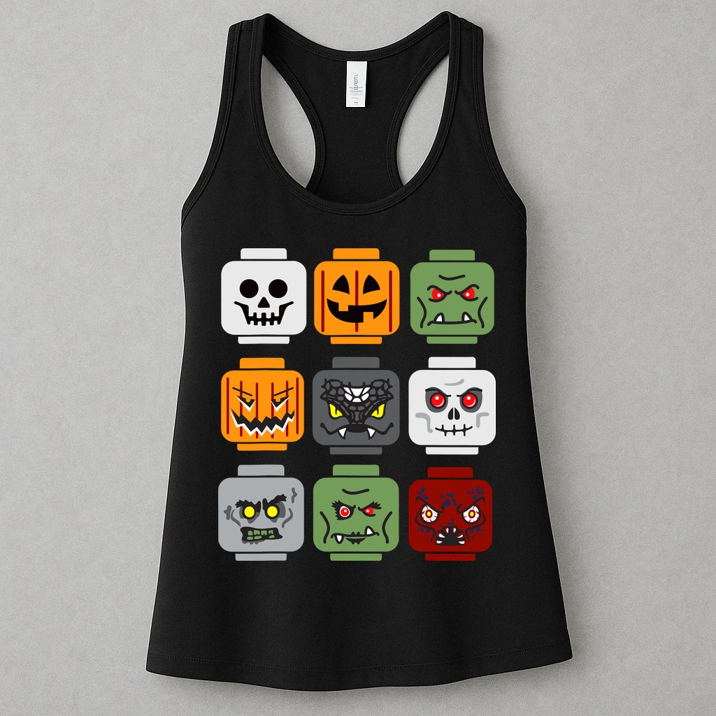 Halloween Building Brick Head Pumpkin Ghost Zombie Friends Womens Tank Top