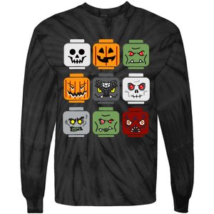 Halloween Building Brick Head Pumpkin Ghost Zombie Friends Tie-Dye Long Sleeve Shirt