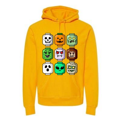 Halloween Building Brick Head Pumpkin Ghost Zombie Boy Premium Hoodie