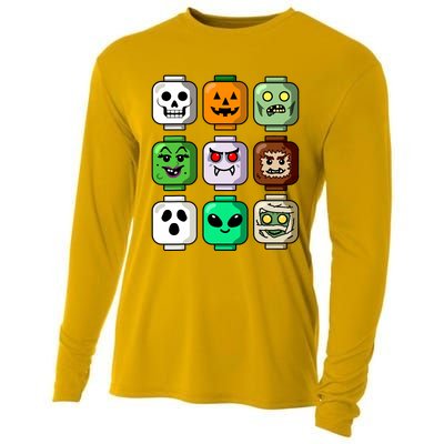 Halloween Building Brick Head Pumpkin Ghost Zombie Boy Cooling Performance Long Sleeve Crew