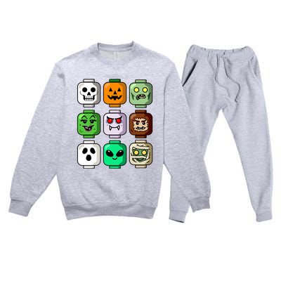 Halloween Building Brick Head Pumpkin Ghost Zombie Boy Premium Crewneck Sweatsuit Set